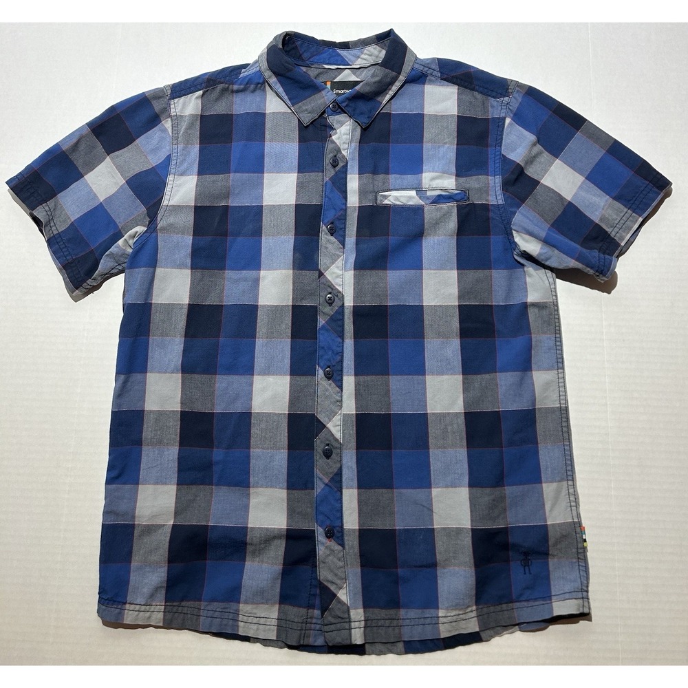 Smartwool Men's Merino Wool Blend Button Up Shirt Plaid Short Sleeve Size Medium